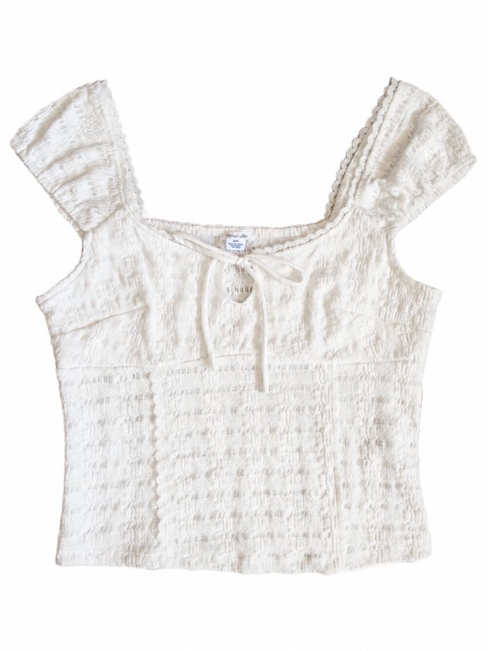 Kimchi Blue White Textured Tie Front Crop Top | Medium